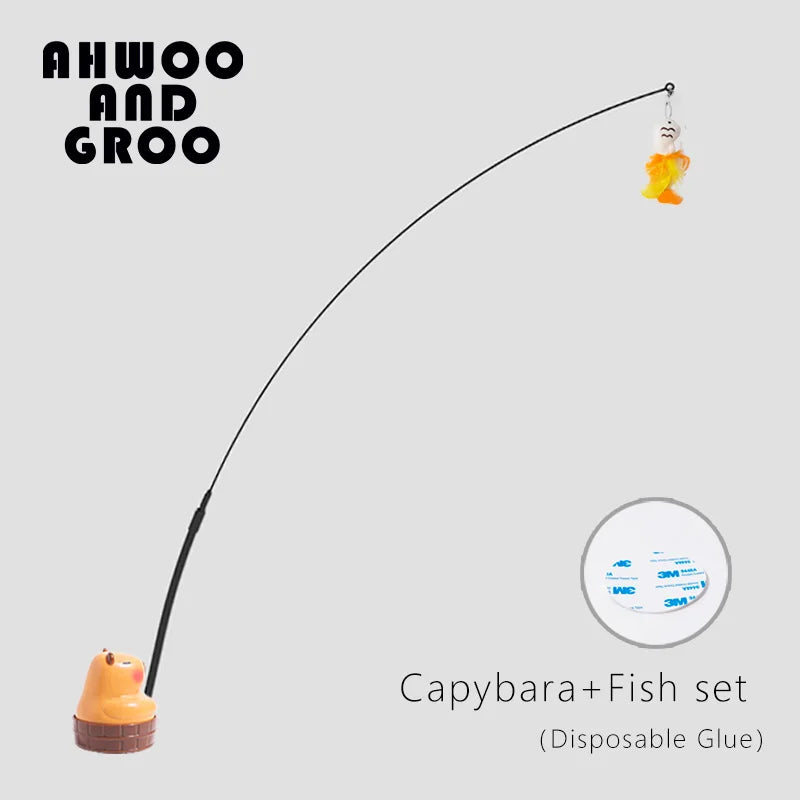 Simulation Capybara Cat Toys Funny Interactive Bird with Bell Cat Stick Toy for Kitten Playing Teaser Wand Toy Pet Cats Supplies