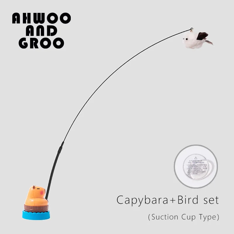 Simulation Capybara Cat Toys Funny Interactive Bird with Bell Cat Stick Toy for Kitten Playing Teaser Wand Toy Pet Cats Supplies