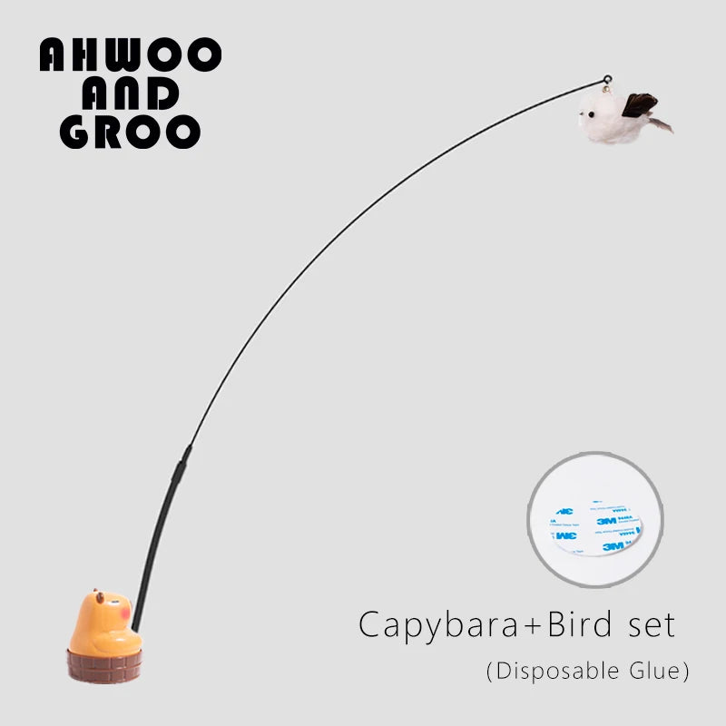 Simulation Capybara Cat Toys Funny Interactive Bird with Bell Cat Stick Toy for Kitten Playing Teaser Wand Toy Pet Cats Supplies