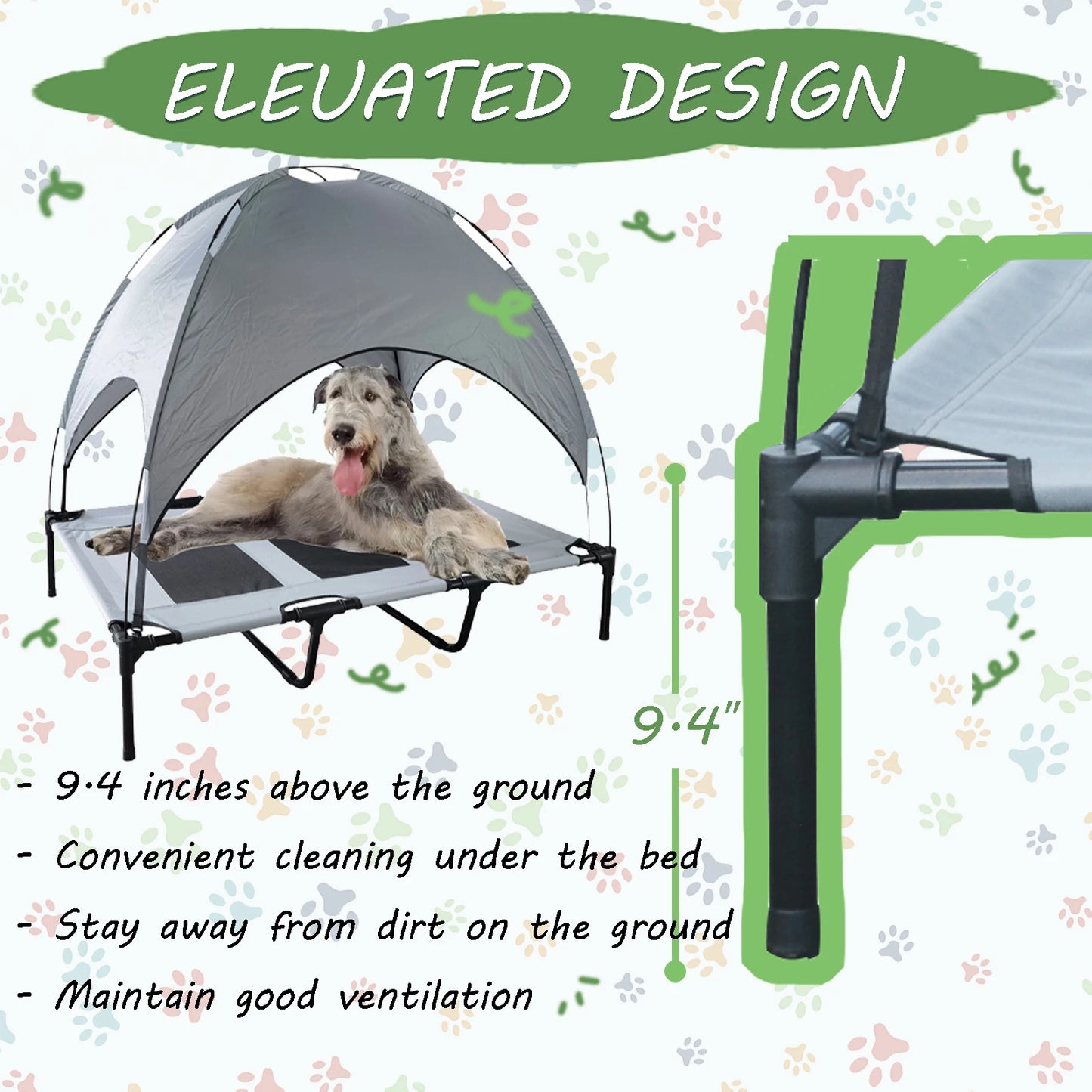 Dog Bed with Canopy Anti Scratch Oxford Fabric Summer Portable Pet Bed Cot Anti Slip Big Size Elevated Cot Indoor Outdoor