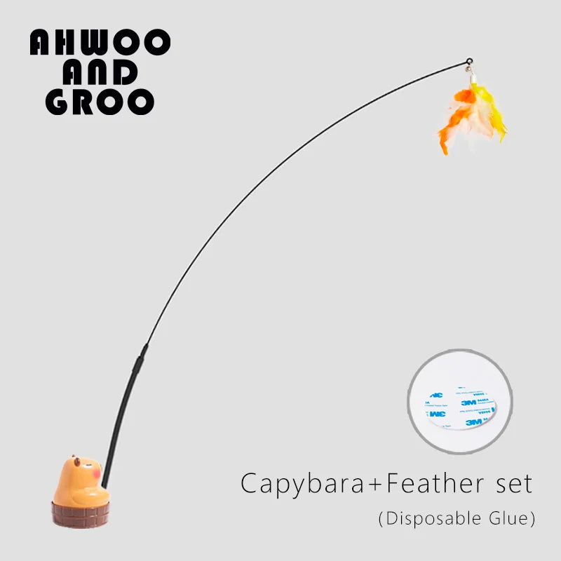 Simulation Capybara Cat Toys Funny Interactive Bird with Bell Cat Stick Toy for Kitten Playing Teaser Wand Toy Pet Cats Supplies