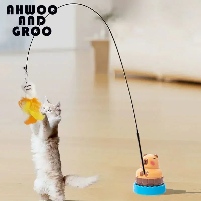 Simulation Capybara Cat Toys Funny Interactive Bird with Bell Cat Stick Toy for Kitten Playing Teaser Wand Toy Pet Cats Supplies