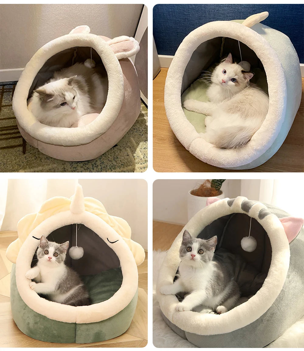 Deep Sleep Cat Bed Cartoon Pet Bed Foldable Removable Washable Pet Sleeping Bed for Small Dog Mat Bag Cave