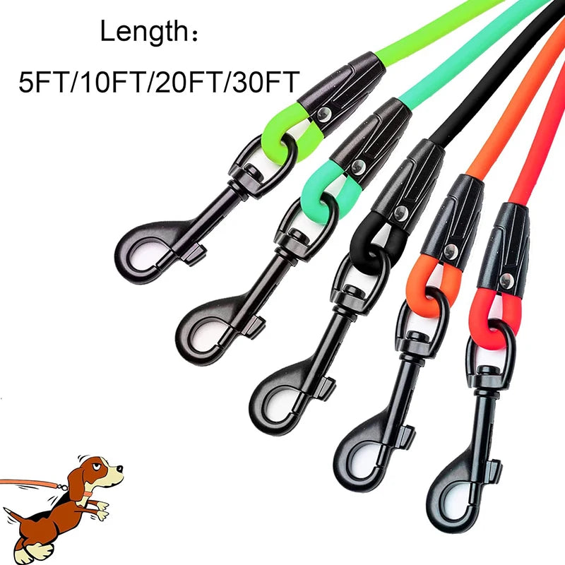 Long Dog Leash (5FT, 10FT, 20FT, 30FT) for Recall Training - Waterproof PVC - Great for Beach, Yard, Park & Outdoor Play