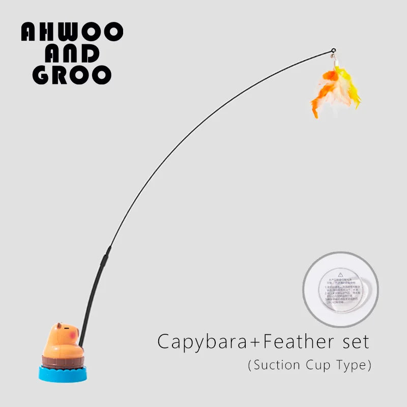 Simulation Capybara Cat Toys Funny Interactive Bird with Bell Cat Stick Toy for Kitten Playing Teaser Wand Toy Pet Cats Supplies