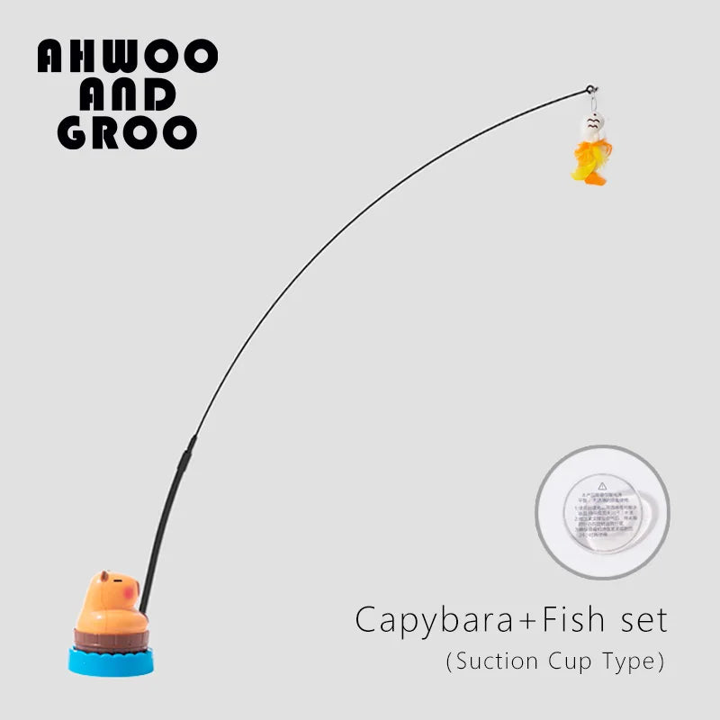 Simulation Capybara Cat Toys Funny Interactive Bird with Bell Cat Stick Toy for Kitten Playing Teaser Wand Toy Pet Cats Supplies