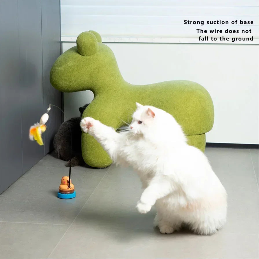 Simulation Capybara Cat Toys Funny Interactive Bird with Bell Cat Stick Toy for Kitten Playing Teaser Wand Toy Pet Cats Supplies